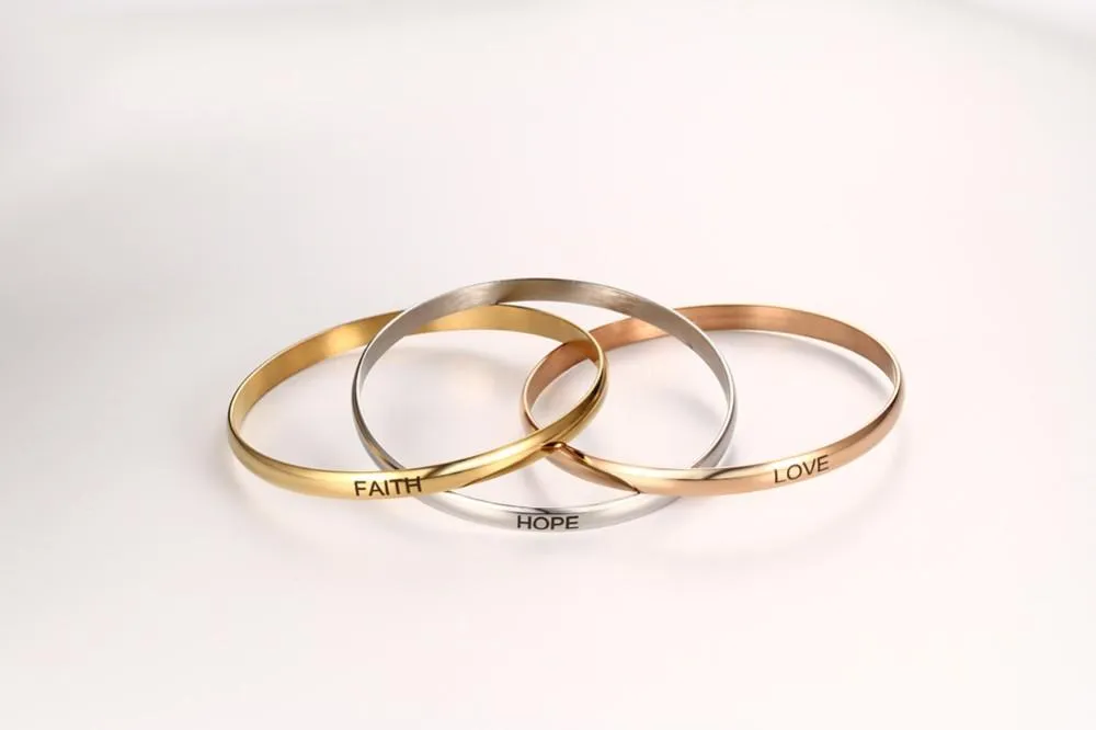 Love Faith Hope Triple Tone Bangle Set