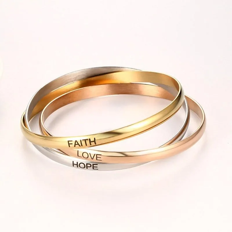 Love Faith Hope Triple Tone Bangle Set