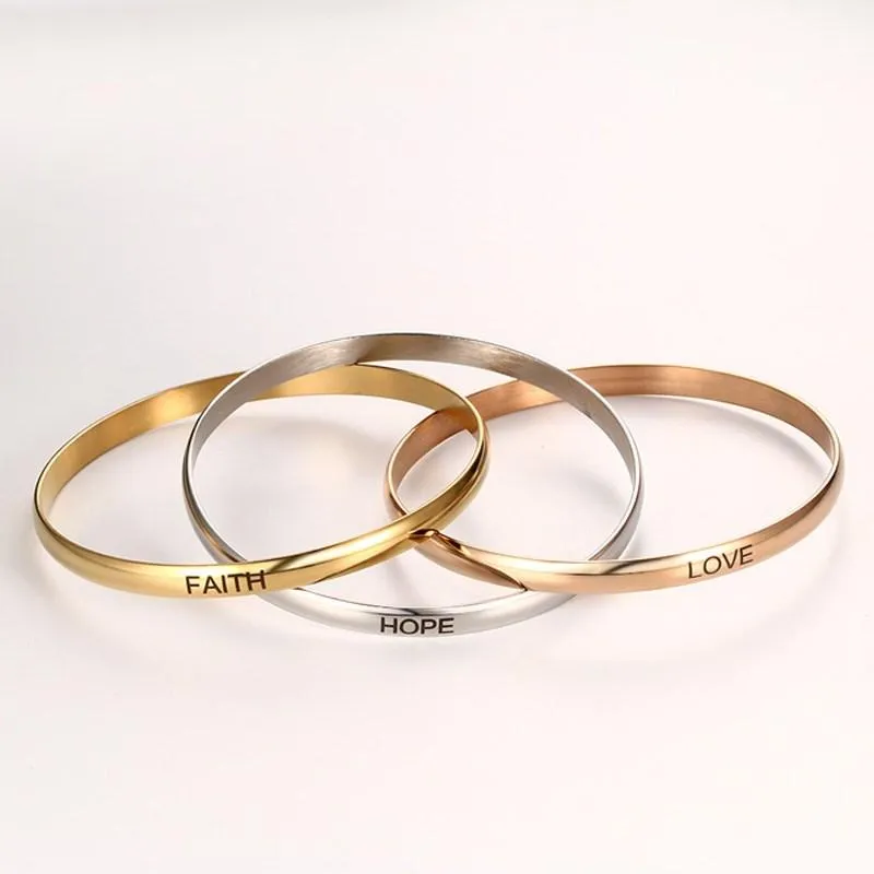 Love Faith Hope Triple Tone Bangle Set