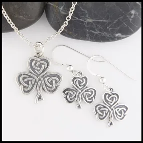 Lucky Heart Shamrock Pendant and Earrings Set