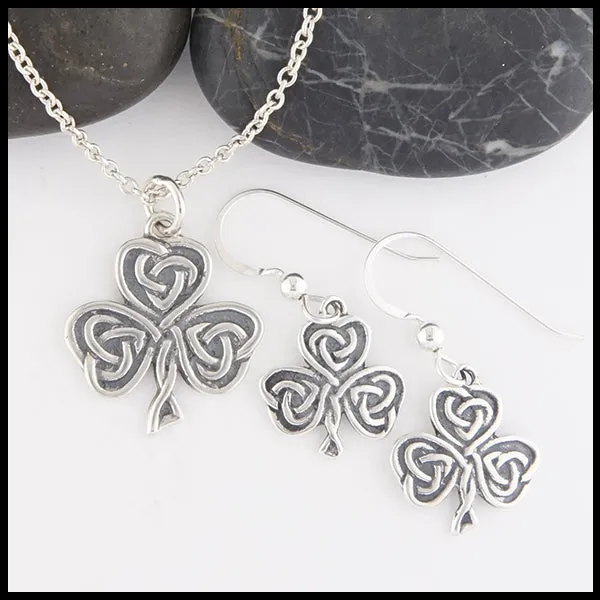 Lucky Heart Shamrock Pendant and Earrings Set