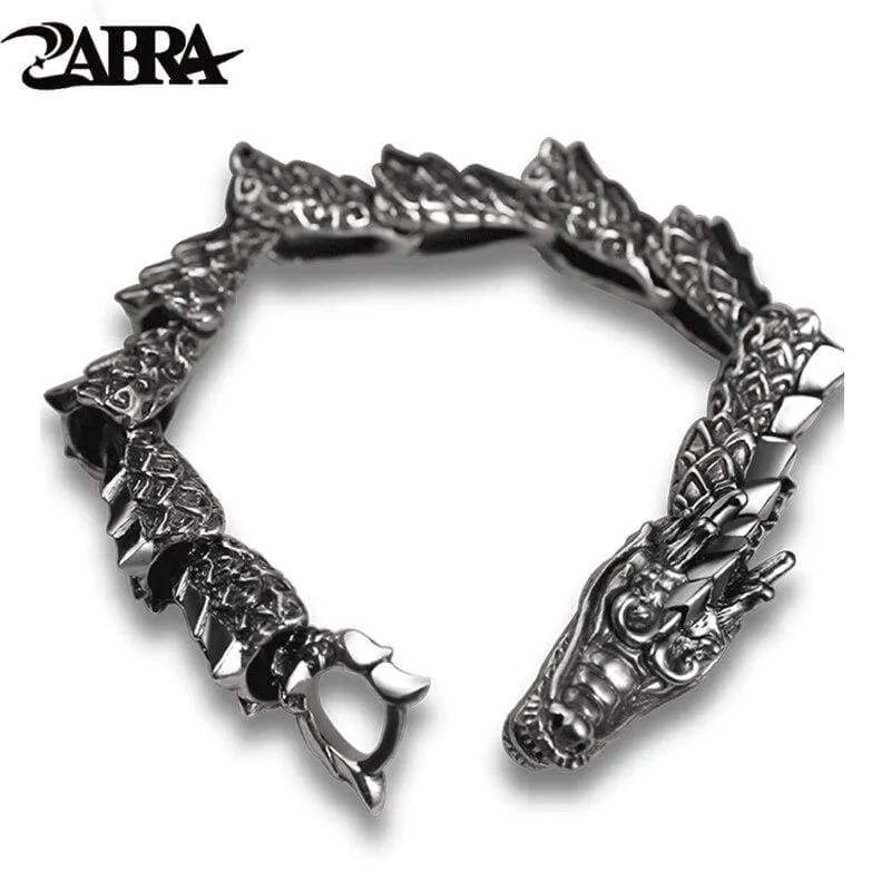 Luxury Pure 925 Sterling Silver Dragon Bracelet Men Vintage Rock Biker Men's Bracelets Man Silver 925 Jewelry (20 point 5 cm)