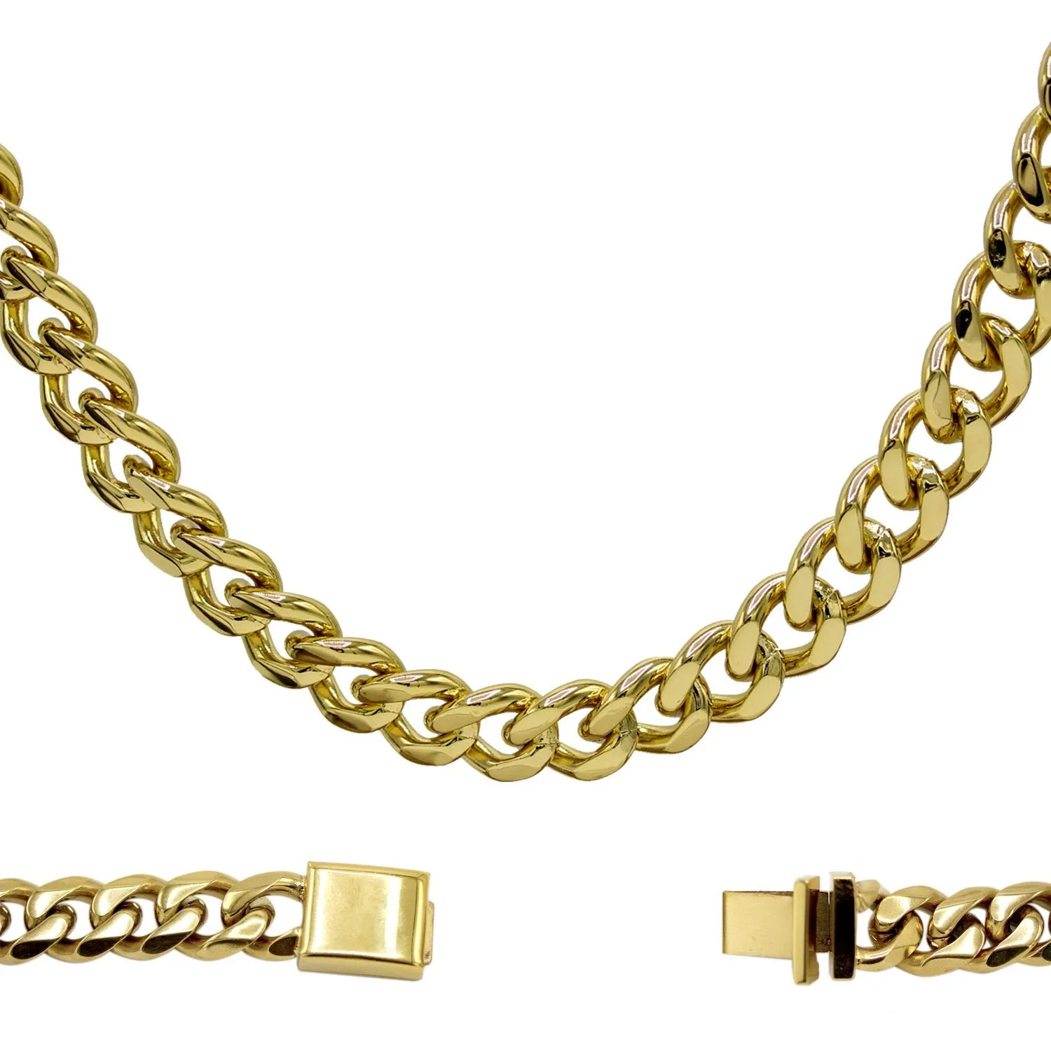 Miami Cuban Link Chain 18k Gold Plated Necklace