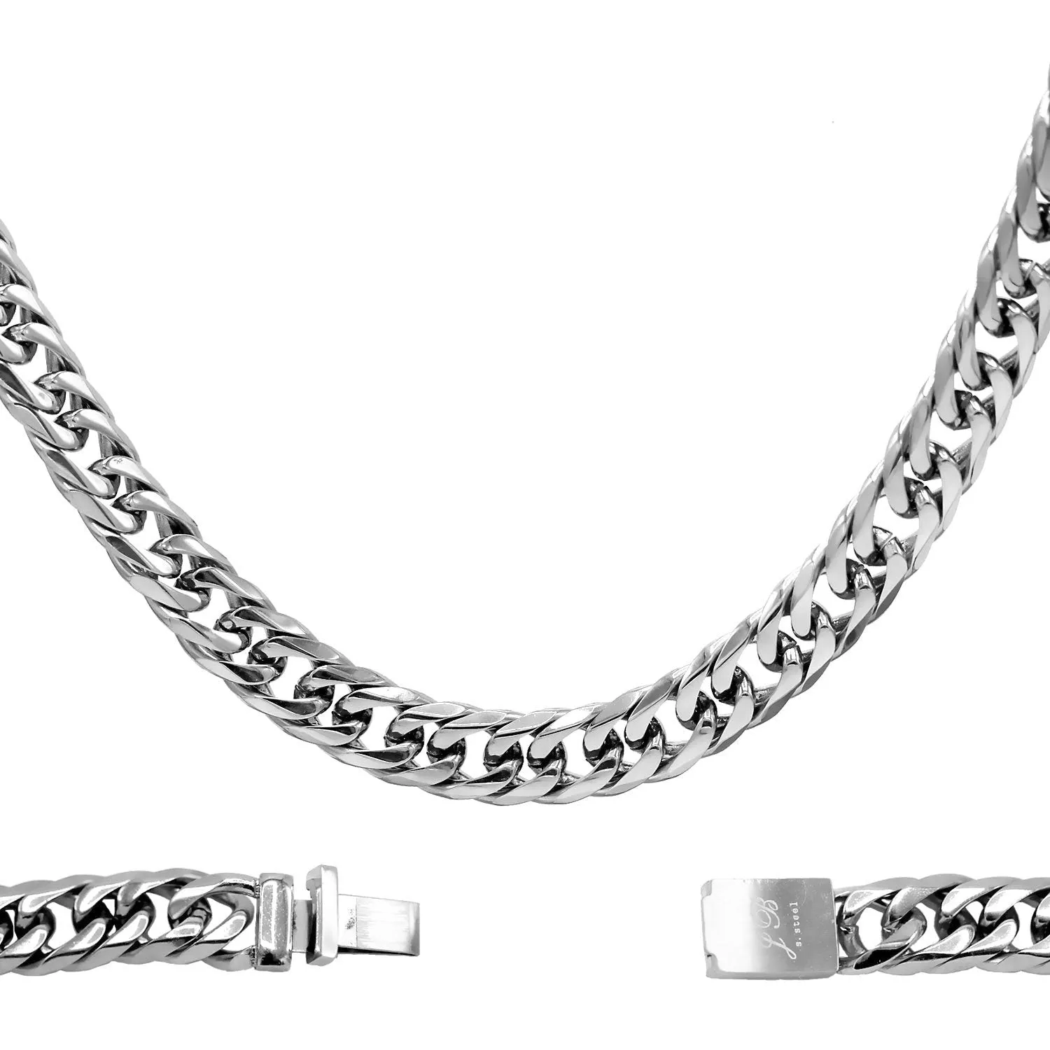 Miami Cuban Link Chain Necklace Stainless Steel Double Link
