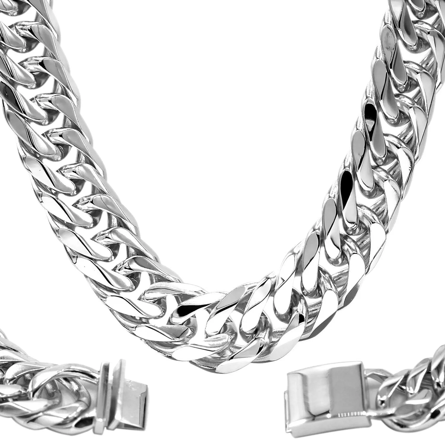Miami Cuban Link Chain Necklace Stainless Steel Double Link
