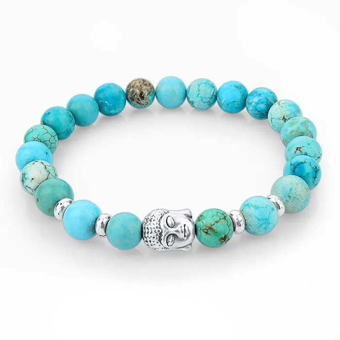 Natural Stone Bead Buddha Bracelets for Women Men Silver Turquoise Black Lava Love Jewelry With Stones Femme Pulseras Mujer