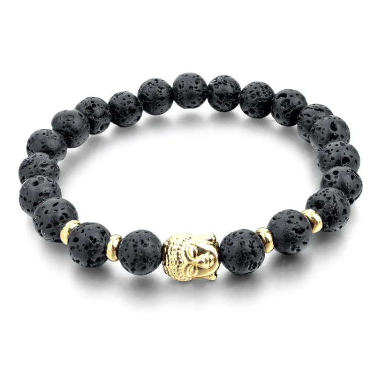 Natural Stone Bead Buddha Bracelets for Women Men Silver Turquoise Black Lava Love Jewelry With Stones Femme Pulseras Mujer