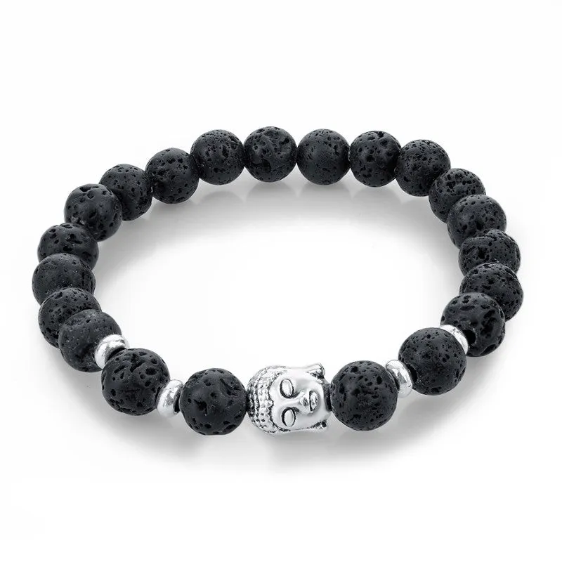 Natural Stone Bead Buddha Bracelets for Women Men Silver Turquoise Black Lava Love Jewelry With Stones Femme Pulseras Mujer