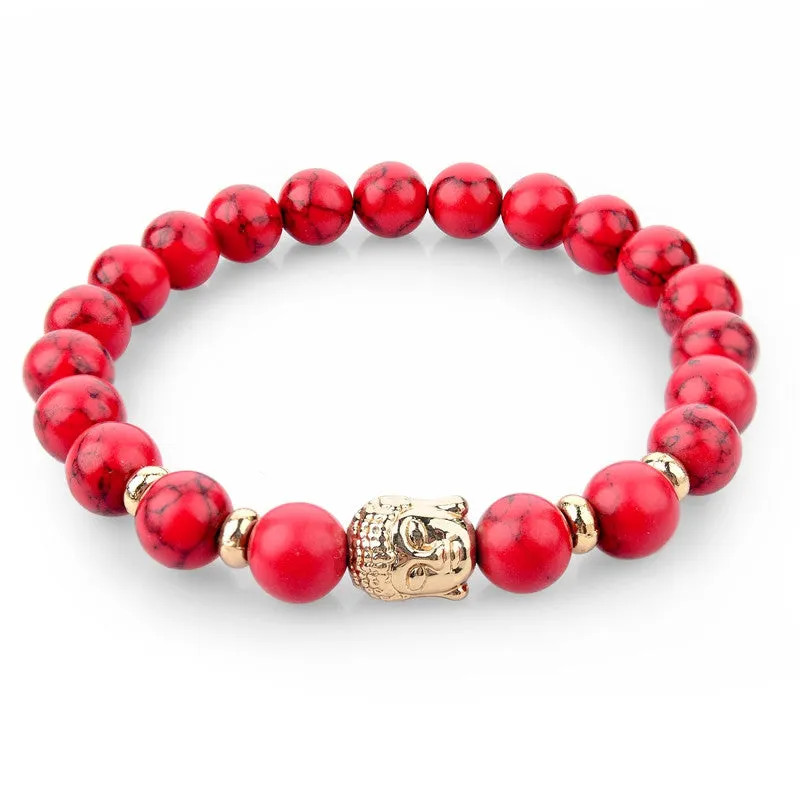 Natural Stone Bead Buddha Bracelets for Women Men Silver Turquoise Black Lava Love Jewelry With Stones Femme Pulseras Mujer