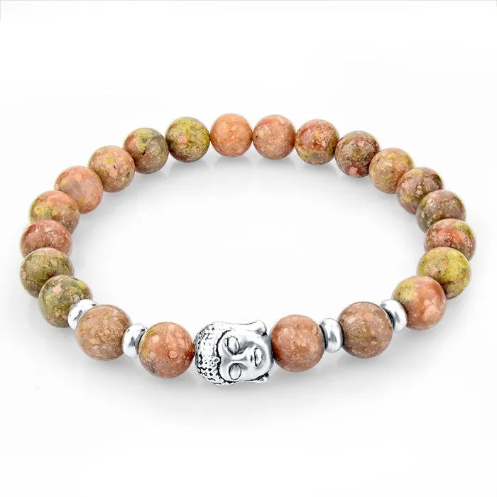 Natural Stone Bead Buddha Bracelets for Women Men Silver Turquoise Black Lava Love Jewelry With Stones Femme Pulseras Mujer