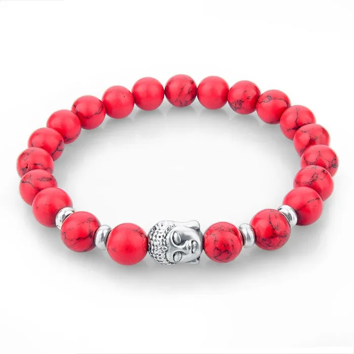 Natural Stone Bead Buddha Bracelets for Women Men Silver Turquoise Black Lava Love Jewelry With Stones Femme Pulseras Mujer