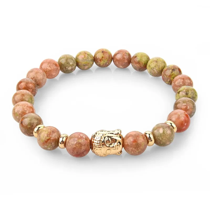 Natural Stone Bead Buddha Bracelets for Women Men Silver Turquoise Black Lava Love Jewelry With Stones Femme Pulseras Mujer