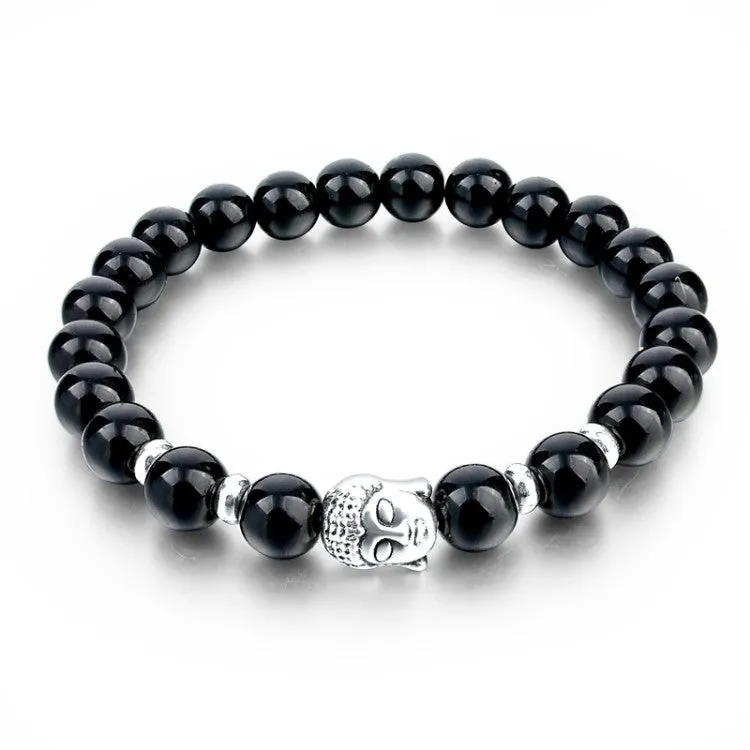 Natural Stone Bead Buddha Bracelets for Women Men Silver Turquoise Black Lava Love Jewelry With Stones Femme Pulseras Mujer