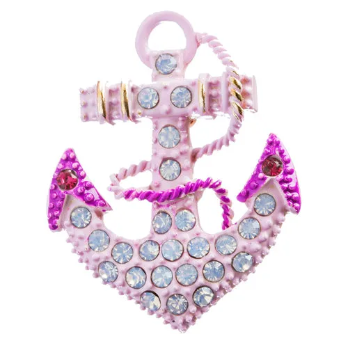 Nautical Jewelry Crystal Rhinestone Attractive Anchor Brooch Pin B163 Pink