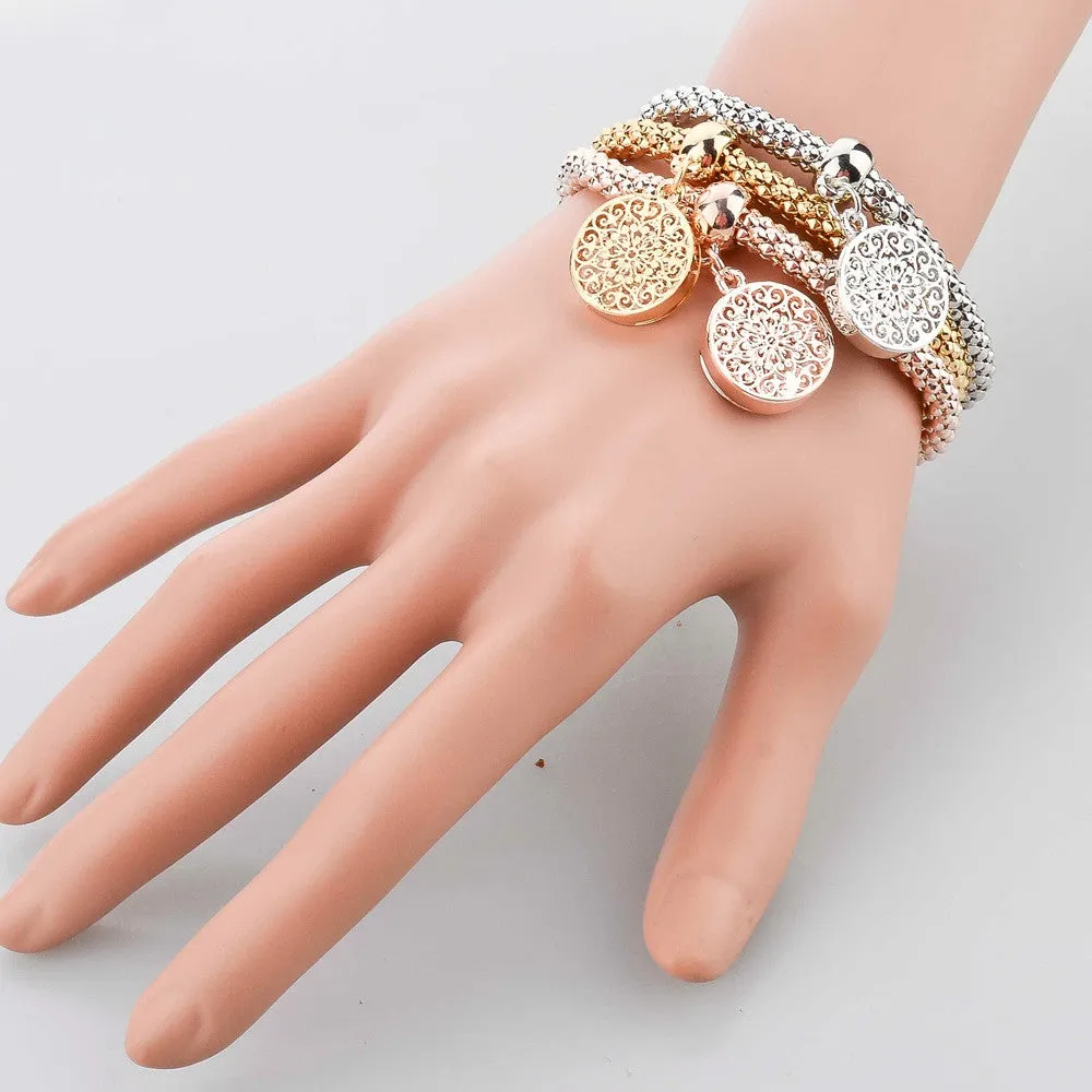 New Fashion Bracelets Bangles Jewelry Gold Silver Chain Bracelet Round Hollow Charm Bracelets For Women