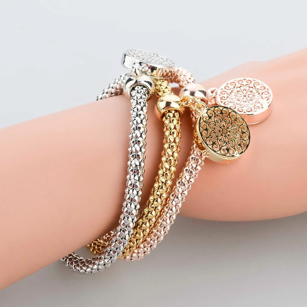 New Fashion Bracelets Bangles Jewelry Gold Silver Chain Bracelet Round Hollow Charm Bracelets For Women
