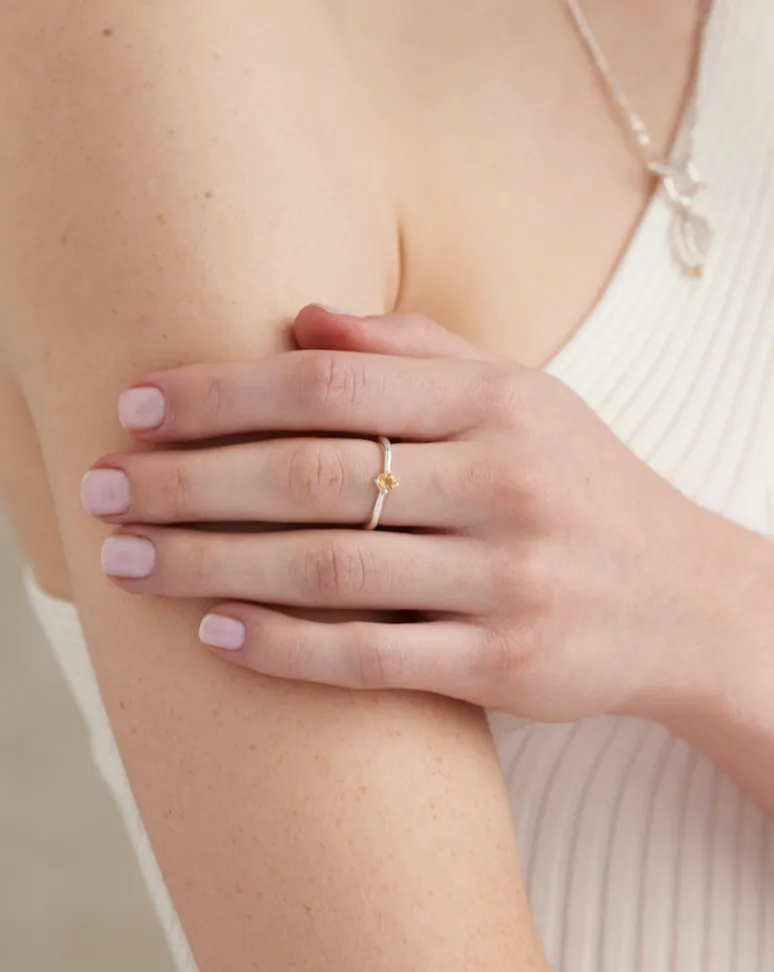 November Citrine Silver Birthstone Ring