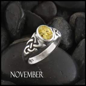 Oval Birthstone Knot Ring in Silver