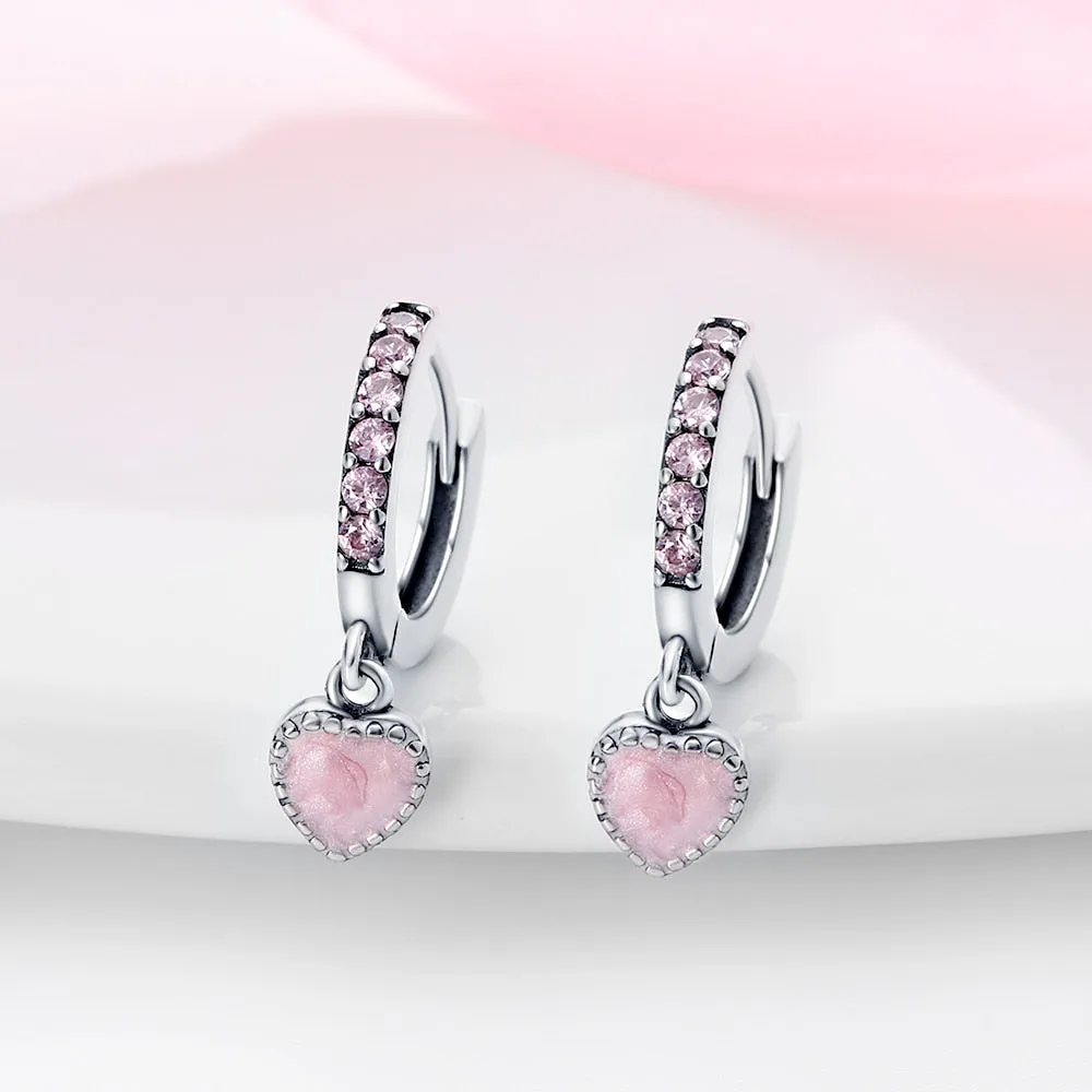 Pink Romantic Heart Pendant Earrings