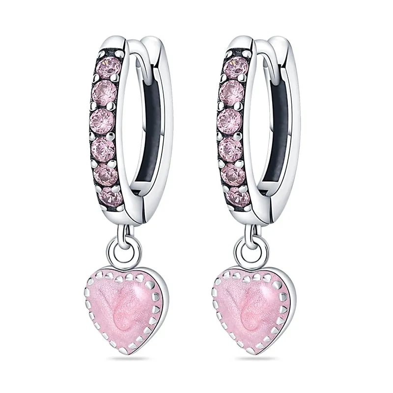 Pink Romantic Heart Pendant Earrings