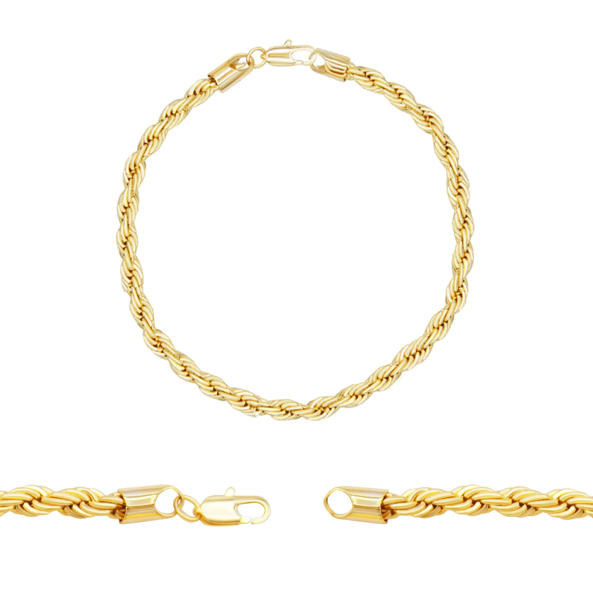 Rope Chain 14K Gold Filled Bracelet 8.5" Lobster Claw Clasp Jewelry Men 5 mm