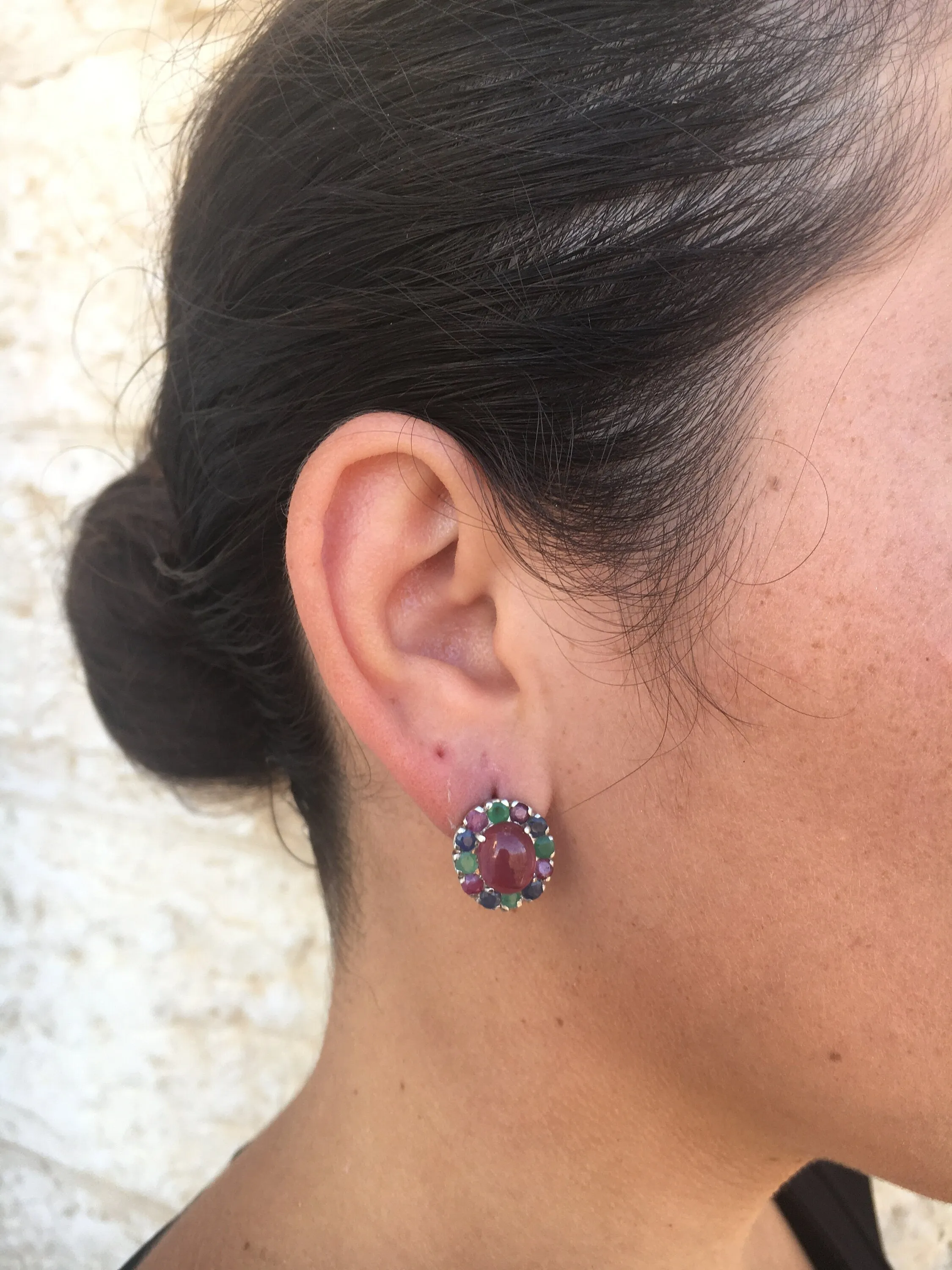 Ruby Flower Earrings - Red Oval Earrings - Vintage Multistone Earrings