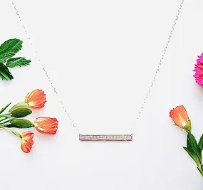 Silver crystal bar necklace