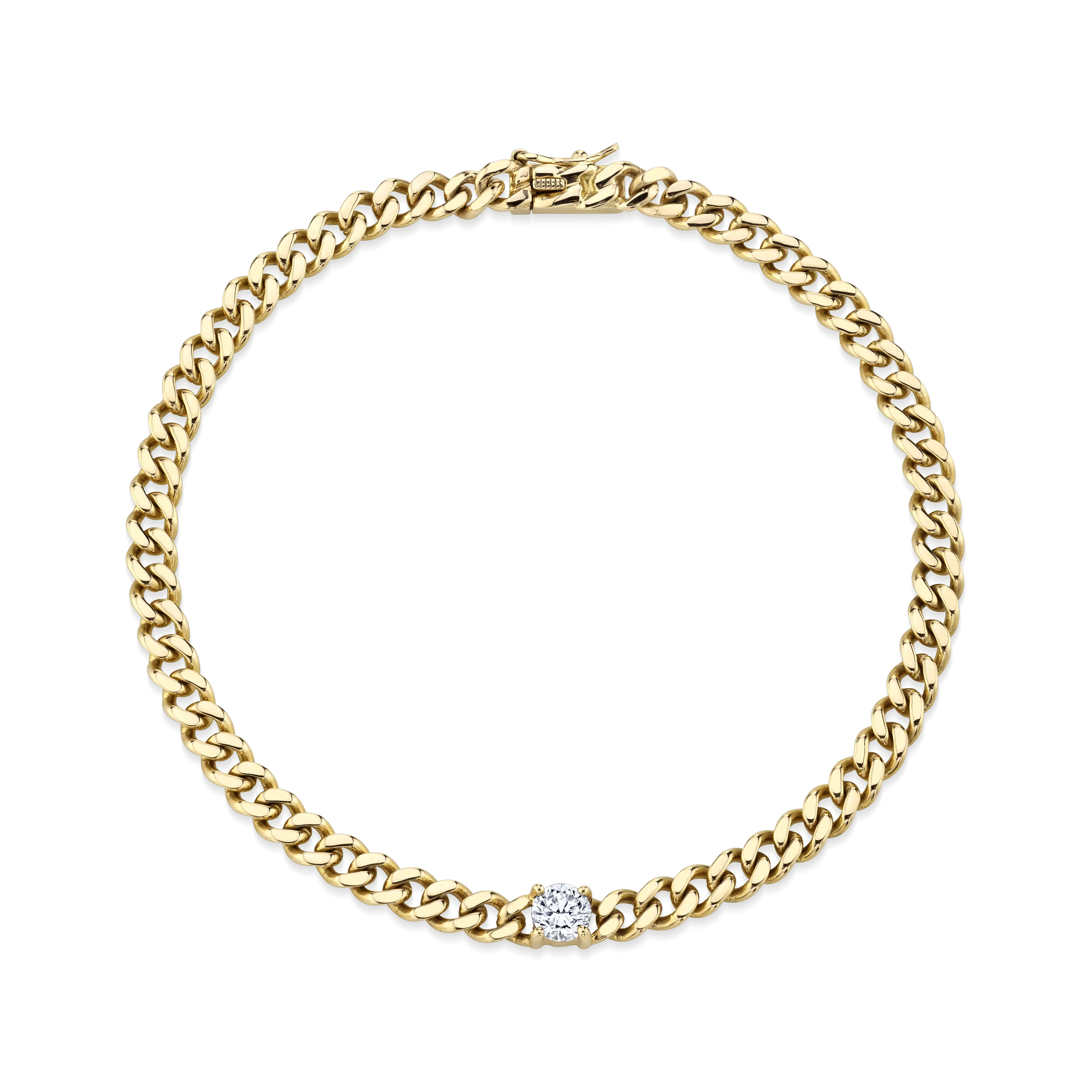 SMALL CUBAN LINK BRACELET WITH ROUND DIAMOND CENTER