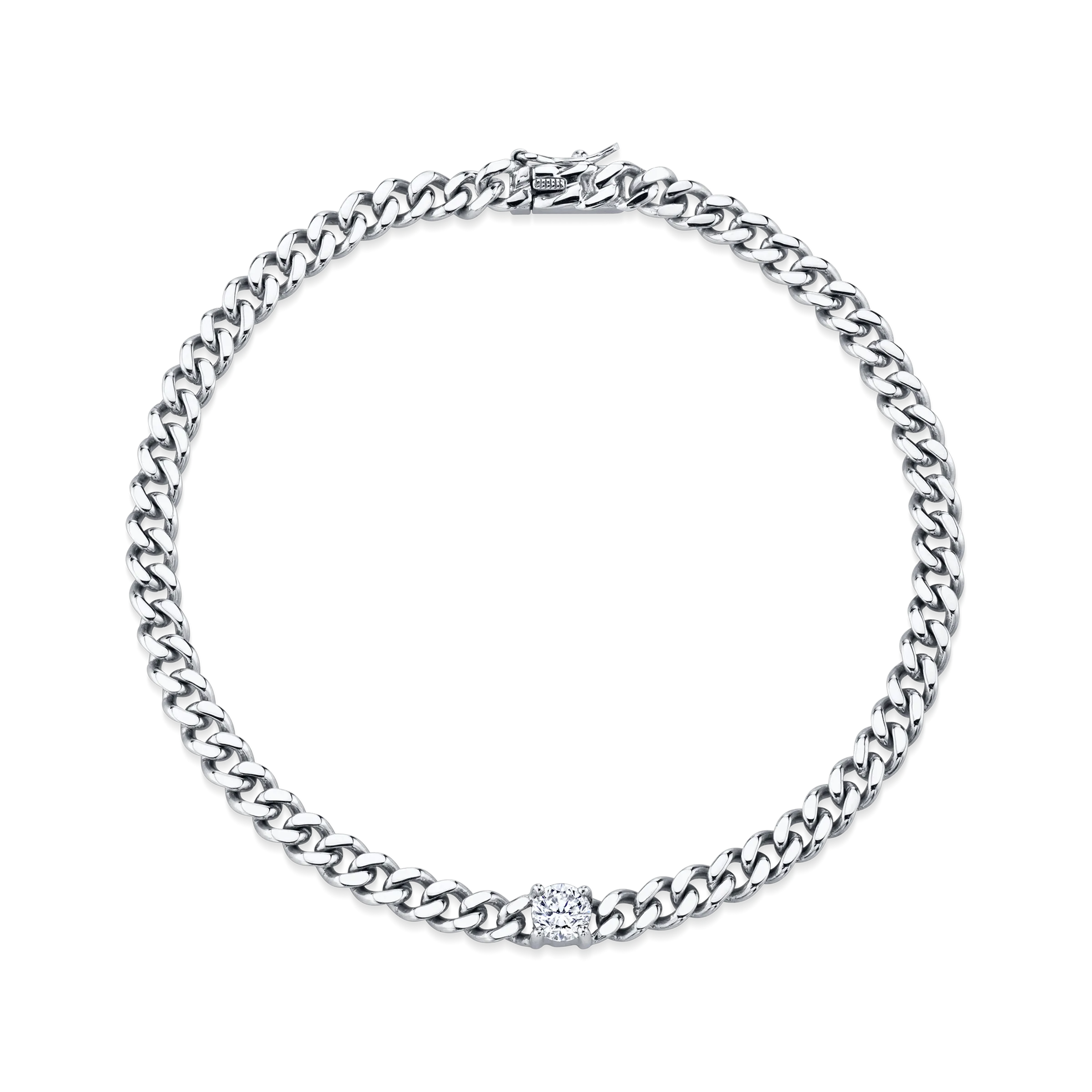 SMALL CUBAN LINK BRACELET WITH ROUND DIAMOND CENTER