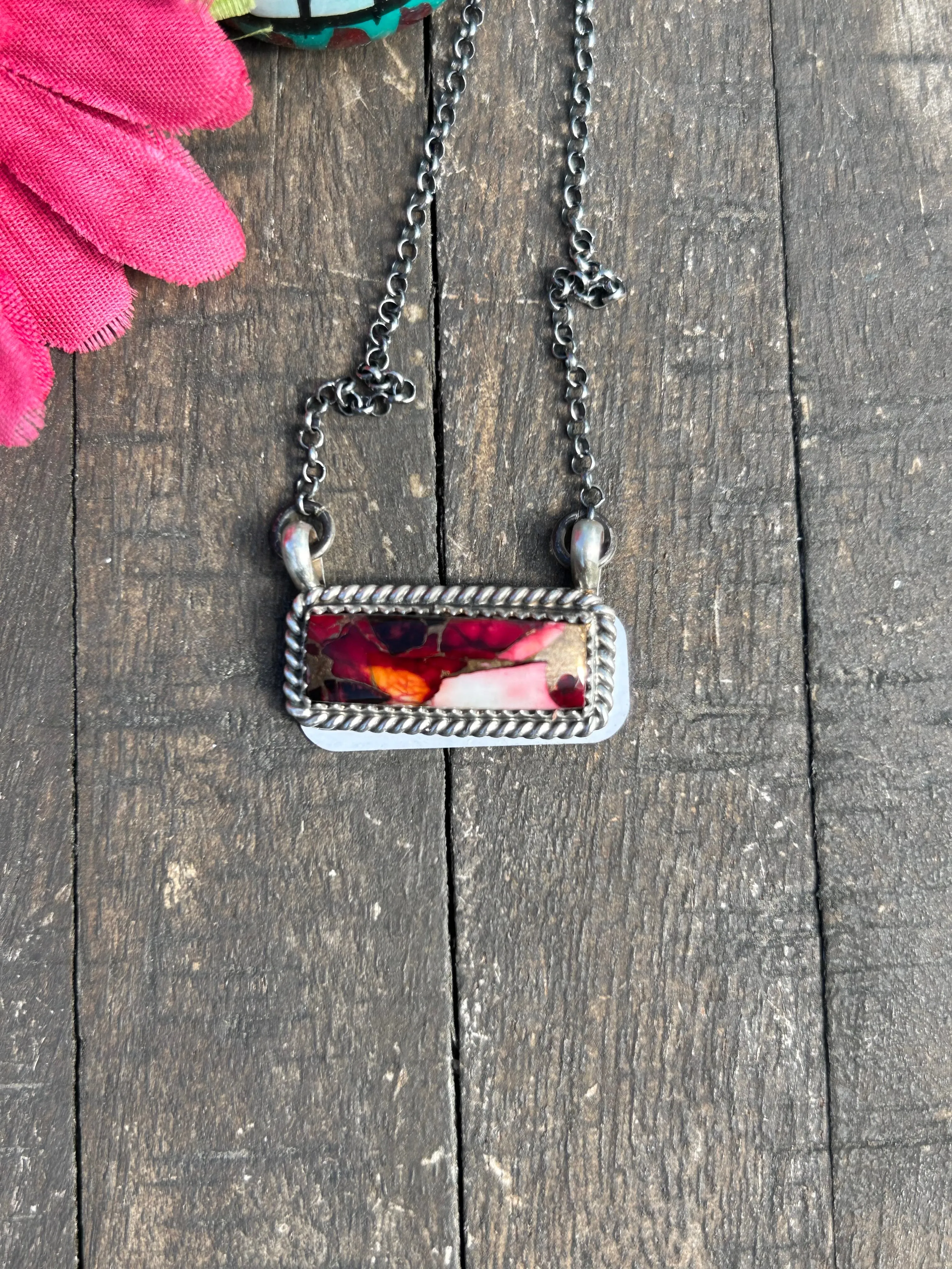 Small Dahlia Rose Bar Necklace #5