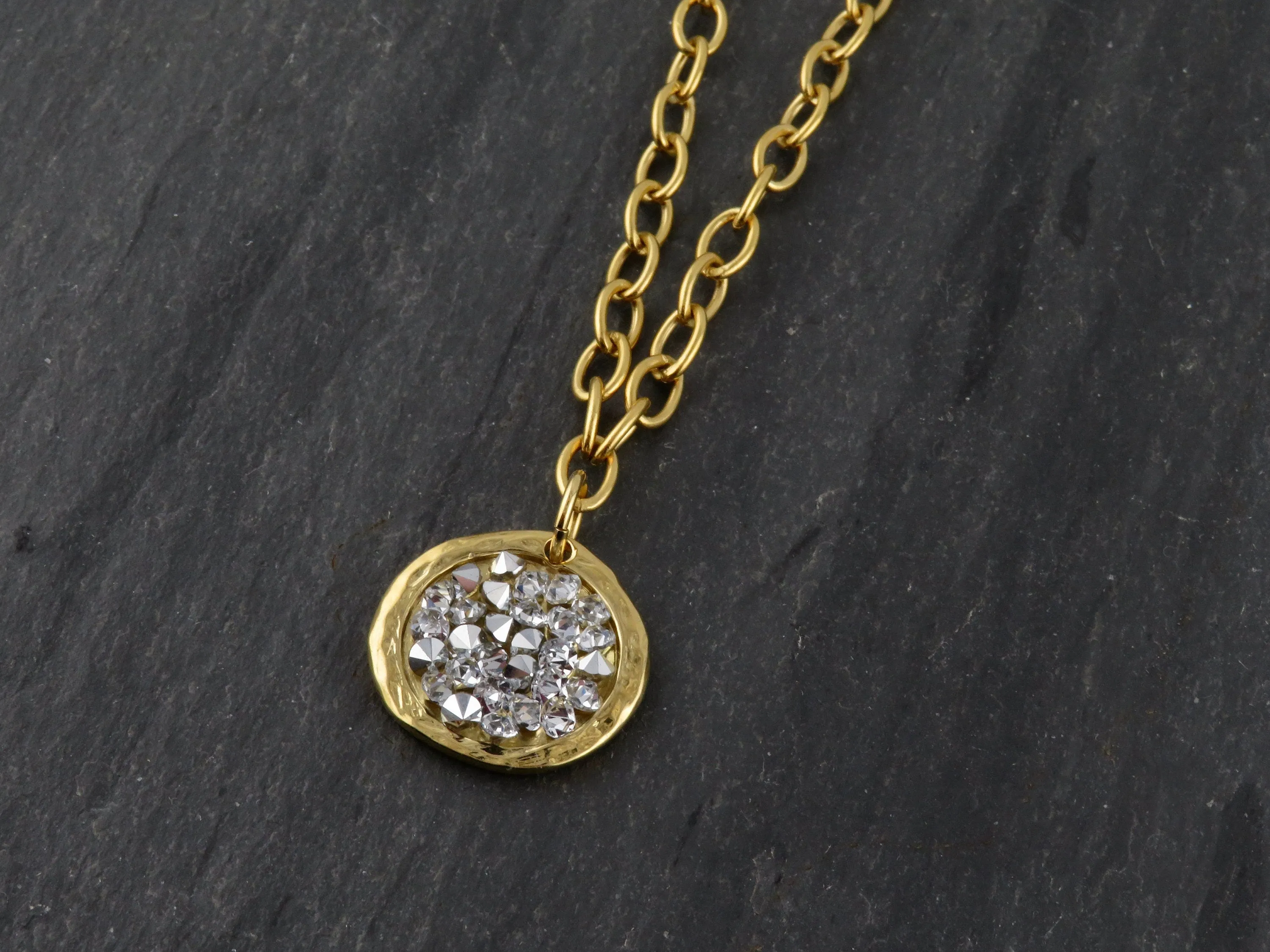 Sparkly Bright Crystal Disc Necklace - Small