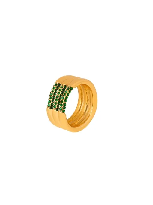 Stacked Ring, Green Zircon 18K Gold Plated Luxury Fashion Statement Ring