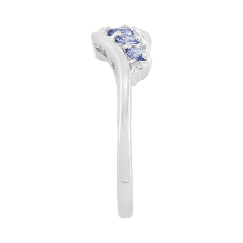 Sterling Silber 0,36 Karat Natürlicher Tansanit & Diamant Zeitgenössicher Fünf Steine Ring