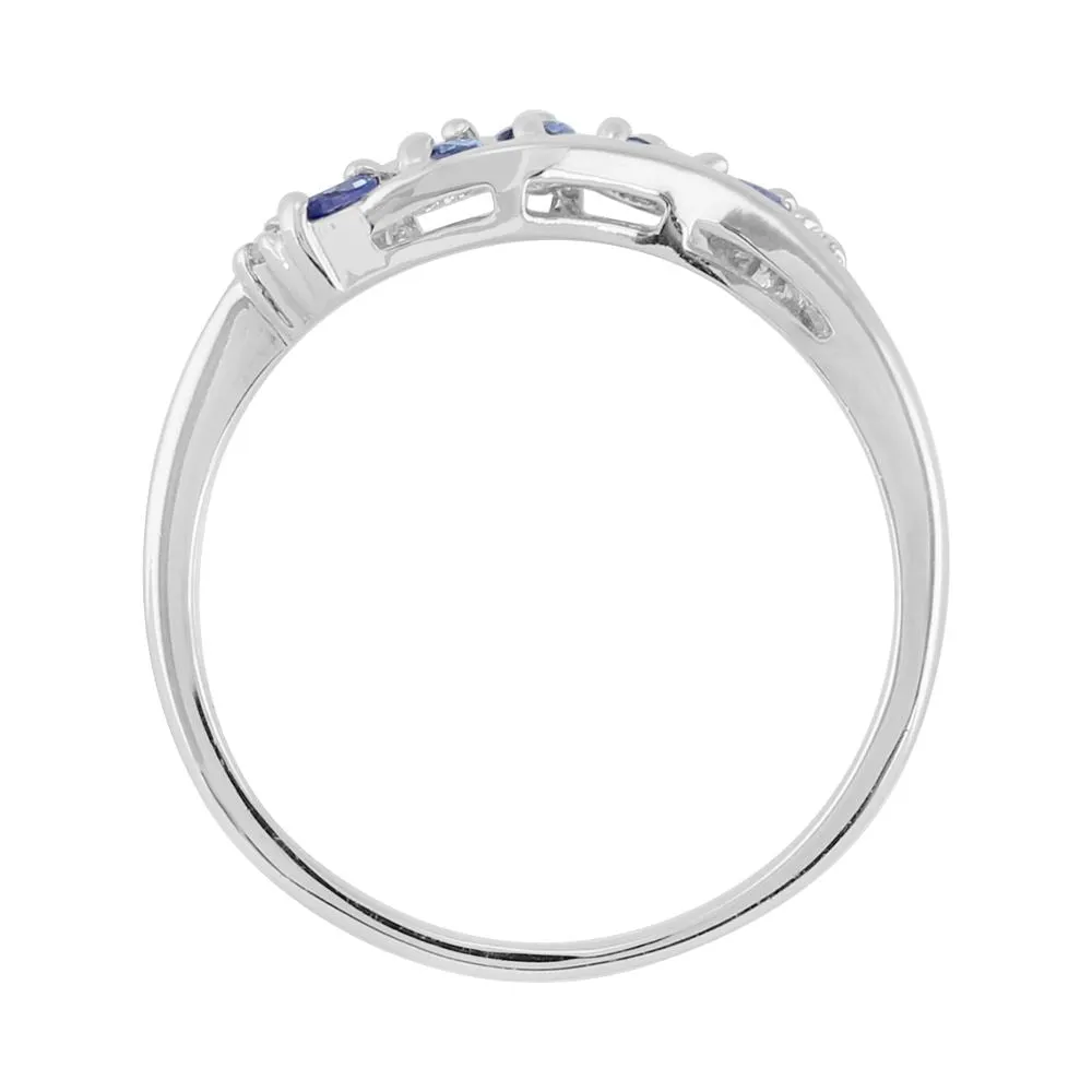 Sterling Silber 0,36 Karat Natürlicher Tansanit & Diamant Zeitgenössicher Fünf Steine Ring
