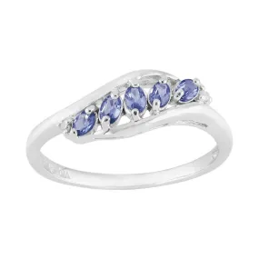 Sterling Silber 0,36 Karat Natürlicher Tansanit & Diamant Zeitgenössicher Fünf Steine Ring
