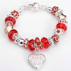 Sterling Silver Jewelry Heart Bracelet Daisies Murano Glass European Beads Charm Bracelets
