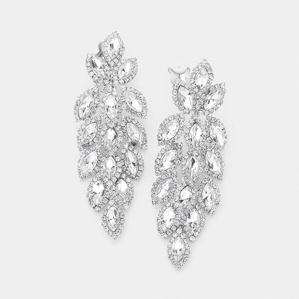 SYDNEY– clear silver marquise rhinestone clip on earrings