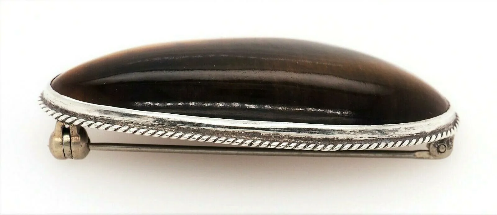 Tigers Eye Sterling Silver Vintage Brooch with Rollover Clasp