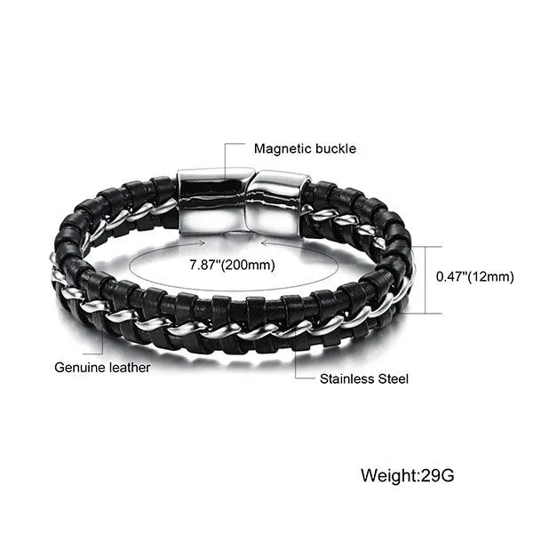 Top Quality Genuine Leather Stainless steel Men Bracelet Wrap Wristband For Men Bracelet Men Jewelry