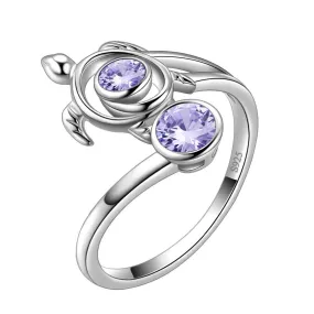 Turtle Birthstone June Alexandrite Ring Open Women Girls Jewelry Birthday Gift Sterling Silver