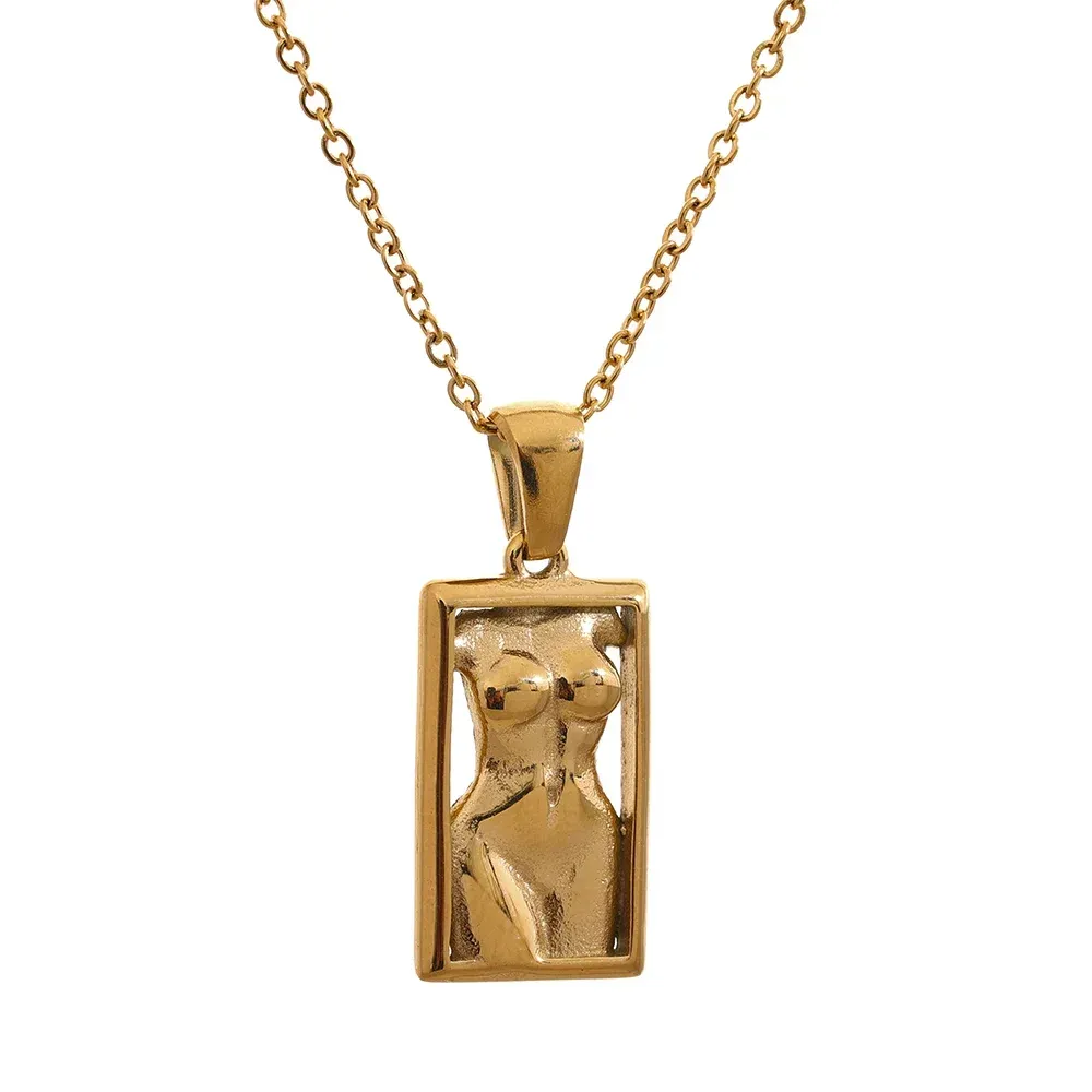 VAIGE Elegant Gold Woman Body Silhouette Pendant Necklace & Hoop Earrings Set in Stainless Steel