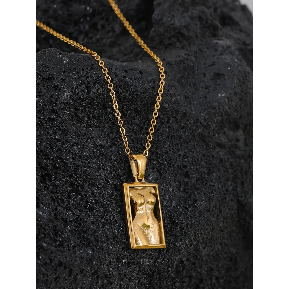 VAIGE Elegant Gold Woman Body Silhouette Pendant Necklace & Hoop Earrings Set in Stainless Steel