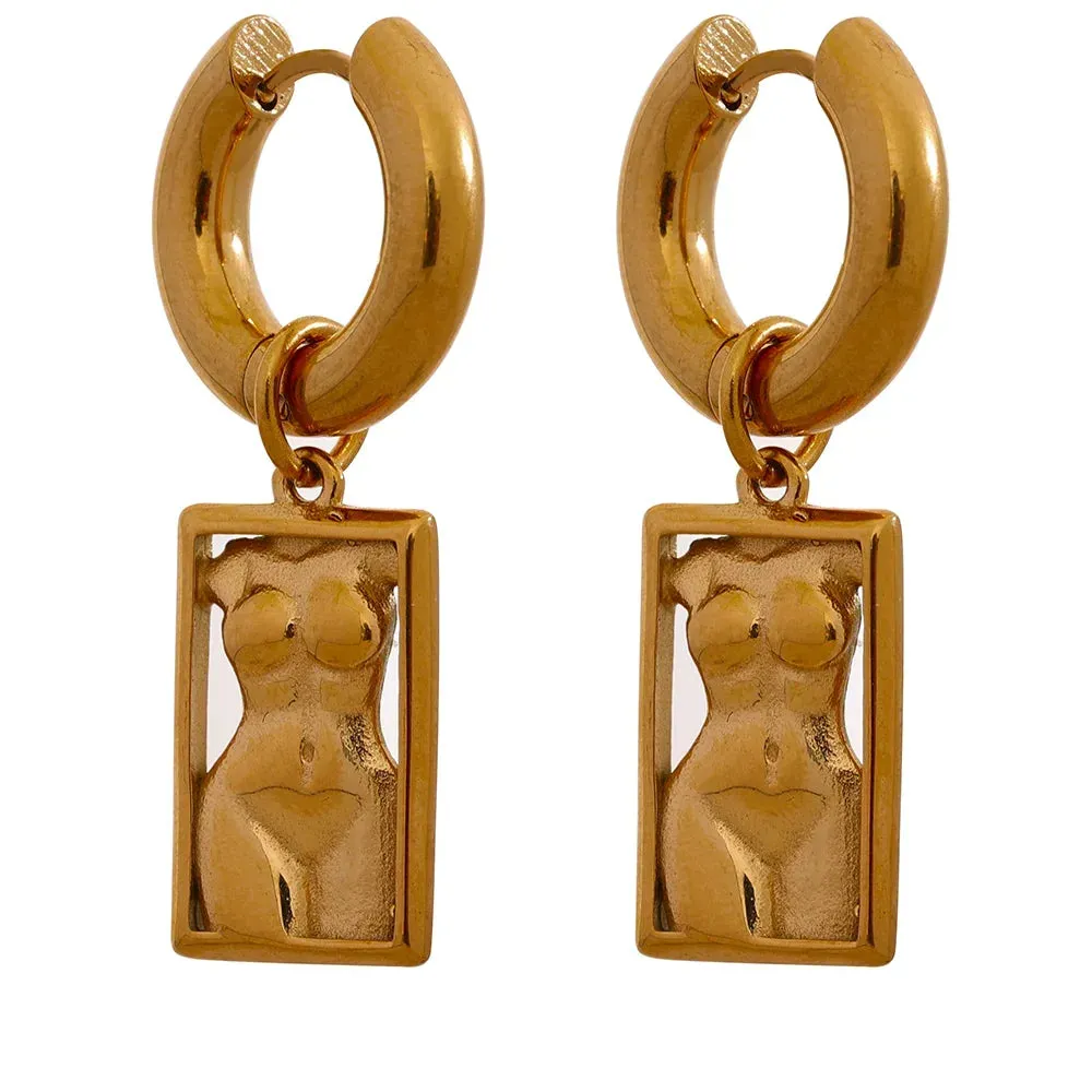 VAIGE Elegant Gold Woman Body Silhouette Pendant Necklace & Hoop Earrings Set in Stainless Steel