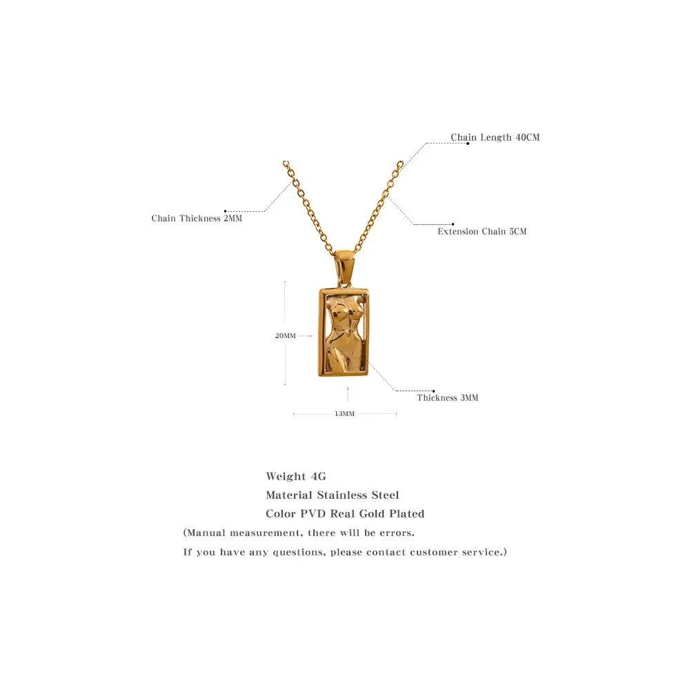VAIGE Elegant Gold Woman Body Silhouette Pendant Necklace & Hoop Earrings Set in Stainless Steel