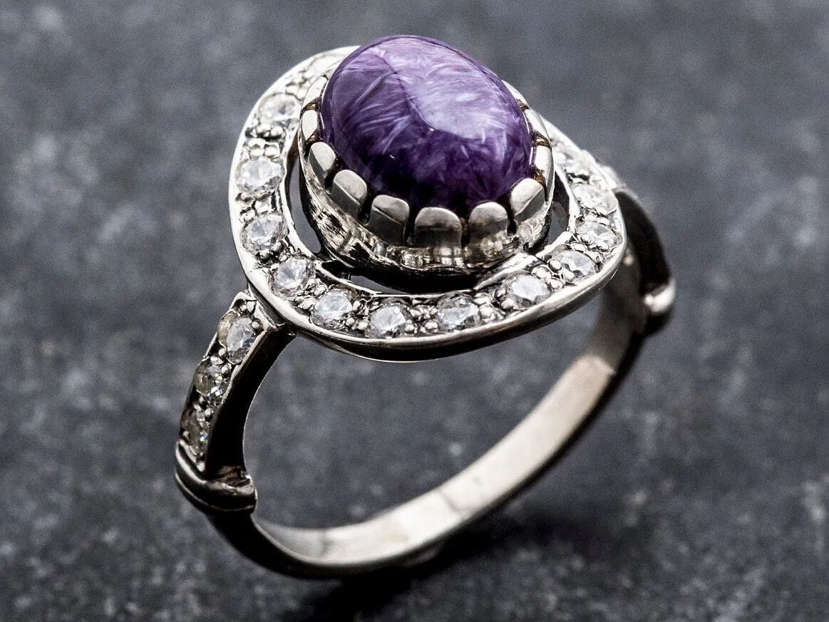 Victorian Purple Ring - Charoite Halo Ring - Purple Antique Ring