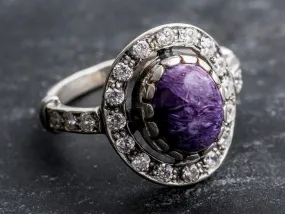 Victorian Purple Ring - Charoite Halo Ring - Purple Antique Ring