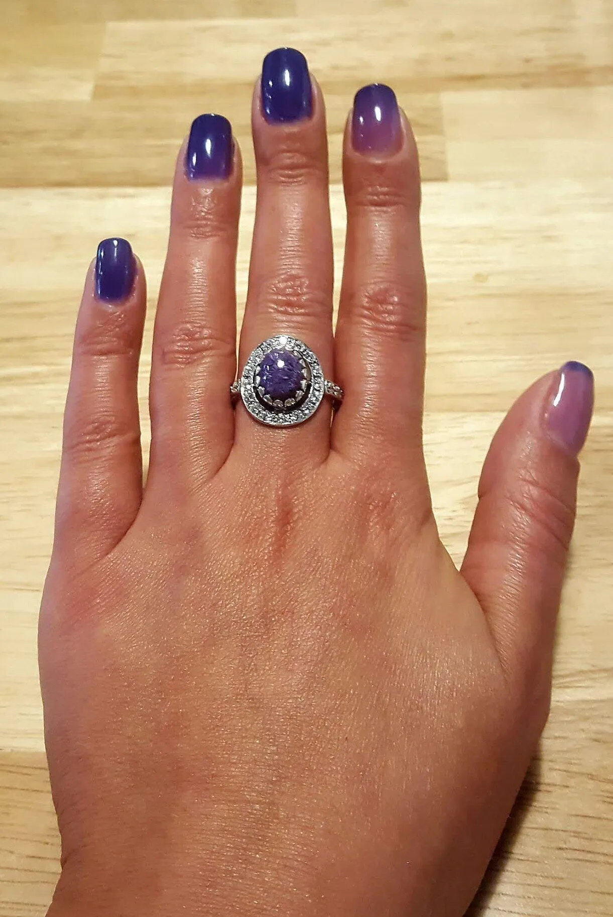 Victorian Purple Ring - Charoite Halo Ring - Purple Antique Ring