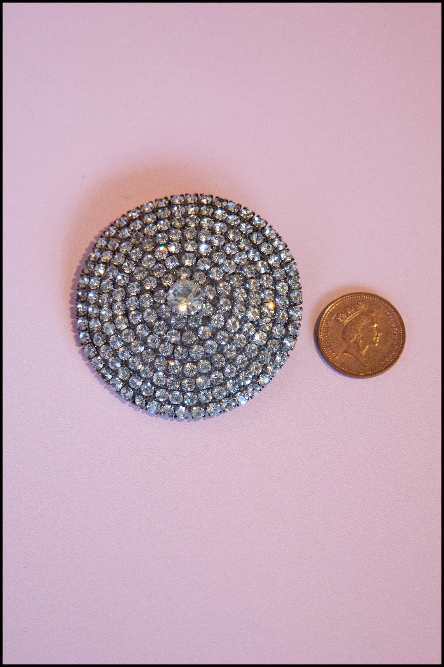 Vintage 1980s Large Rhinestone Shield Brooch