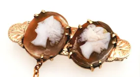 Vintage 9ct Yellow Gold Double Shell Cameo Brooch