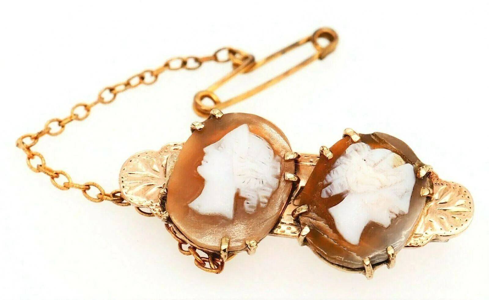 Vintage 9ct Yellow Gold Double Shell Cameo Brooch